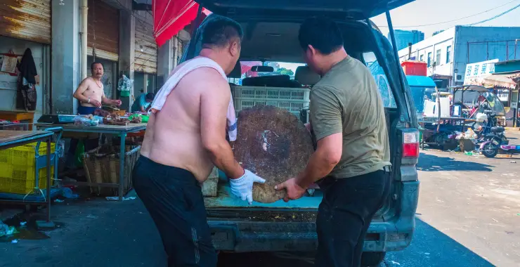 庙弄批发市场店家正在装货