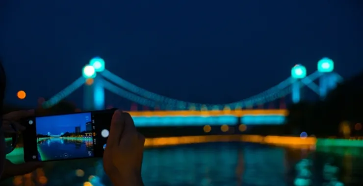 夜景风景桥梁夏天灯光秀