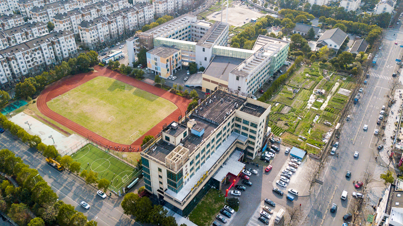 余姚东风小学东城校区城市城区俯视鸟瞰航拍学校