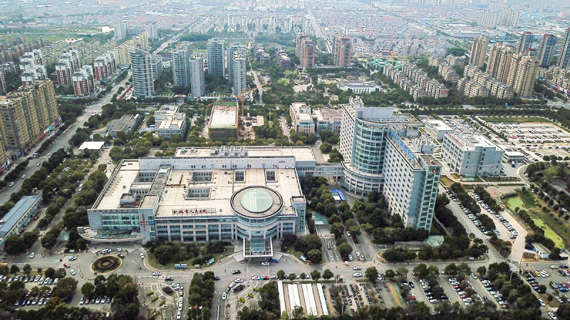 余姚人民医院城东城市鸟瞰俯视城区航拍