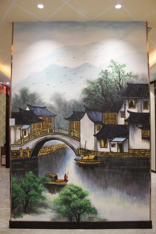 硅藻泥小桥流水绘画背景墙艺术装饰装修背景画