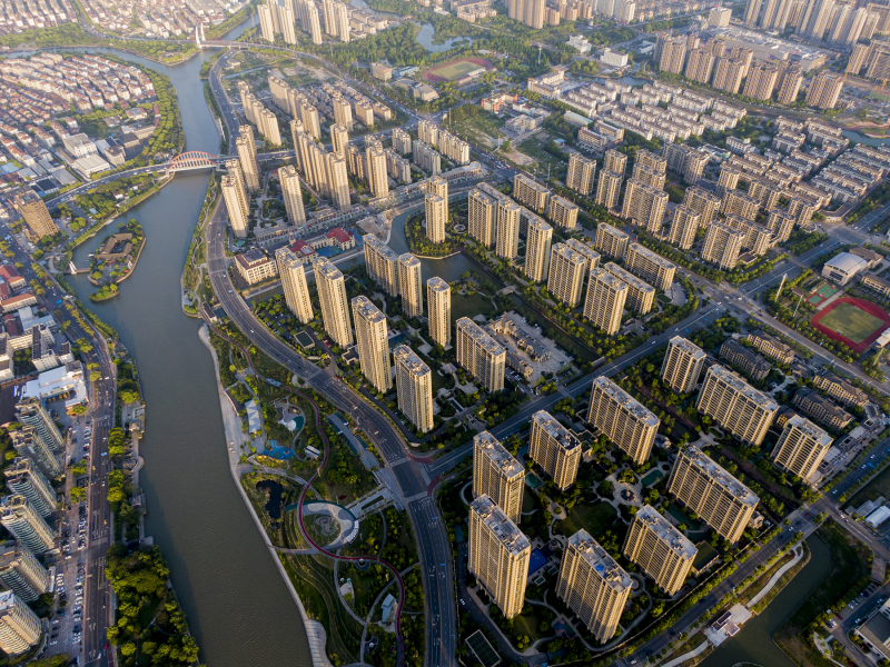 城市楼盘高楼大厦鸟瞰航拍姚江俯视城区楼房建筑