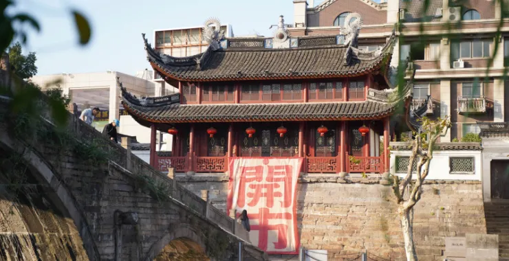 余姚舜江楼古建筑阳明古镇通济桥传统建筑历史红色经典鼓楼古楼