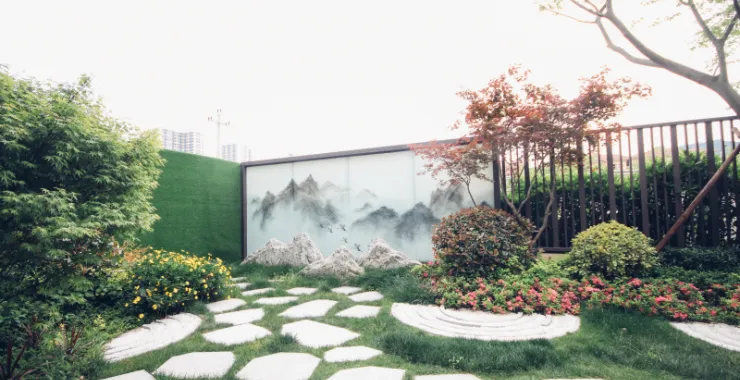 别墅样板房花园院子中式植物植被枫树