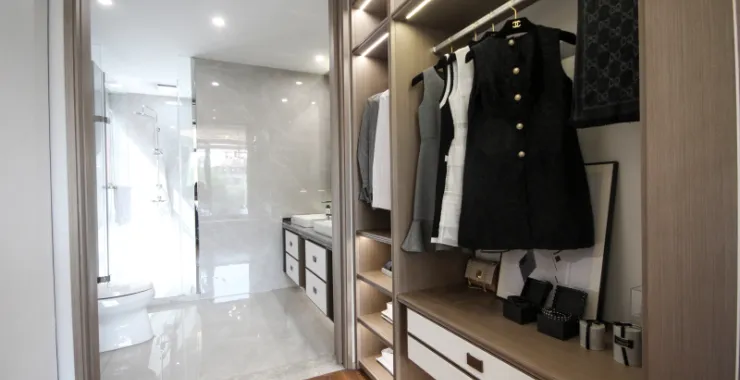 别墅样板房主卧主卫衣帽间衣服