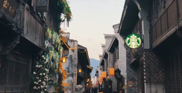 台州老街古建筑一条街夜景灯光