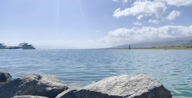 青海湖游轮飞鸟自然风光