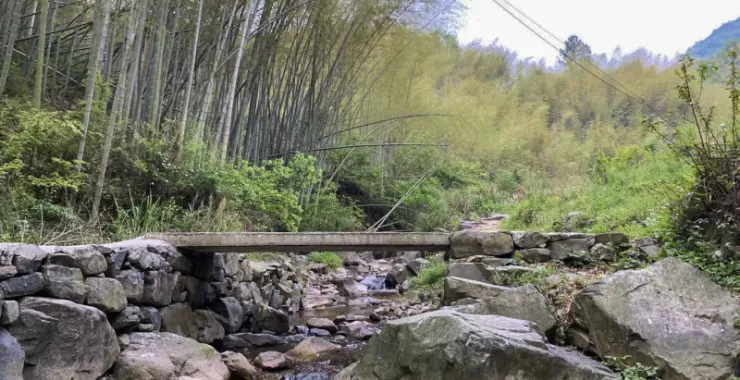 游览山间小溪石桥