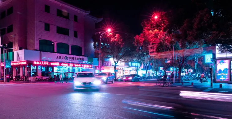余姚夜景街头灯光赛博朋克南雷路