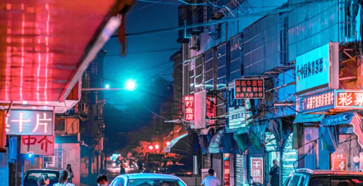 余姚夜景灯光街头赛博朋克