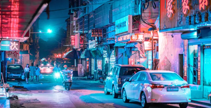 余姚夜景灯光街头赛博朋克
