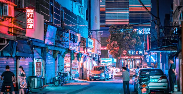 余姚夜景灯光街头赛博朋克