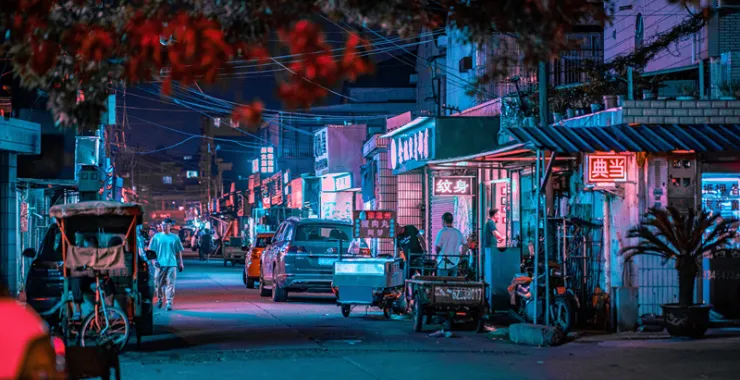余姚夜景灯光街头赛博朋克