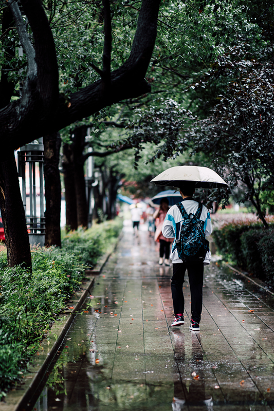 学生下雨雨天背影