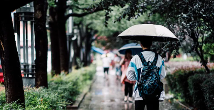 学生下雨雨天背影