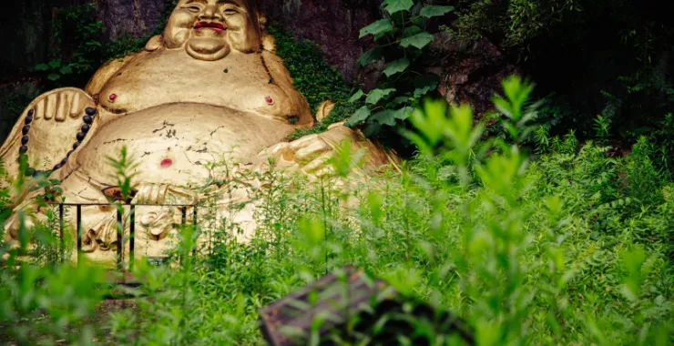 余姚四明湖玉兔岛佛像植物绿色