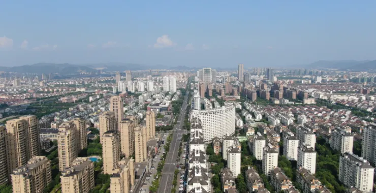 余姚兰江街道马路住宅航拍