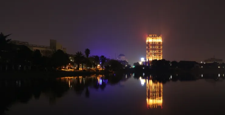 余姚夜景 姚江 建筑物 