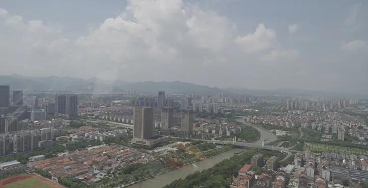 余姚城区城市道路交通河流姚江车流街景航拍建筑城市高楼风光兰墅桥俯瞰航拍全景全貌