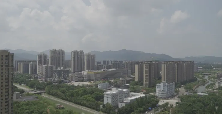 余姚城区城市道路交通河流姚江车流街景航拍建筑万达城西南万达俯瞰航拍全景全貌