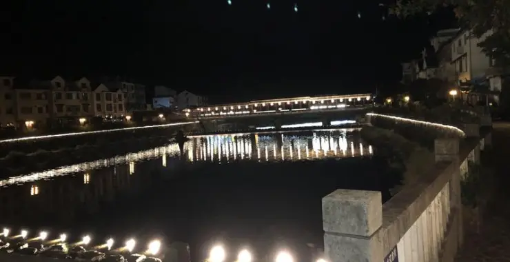 小桥流水乡村农村夜景