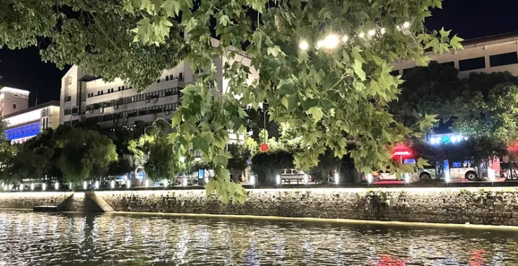 余姚阳明古镇姚江夜景城市景点夜景灯光