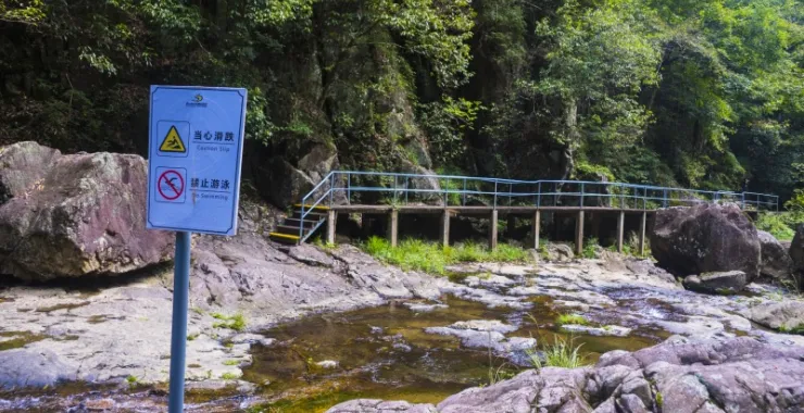 余姚大岚镇柿林村丹山赤水旅游郊游度假避暑山里团建小溪流水玩水河水古桥