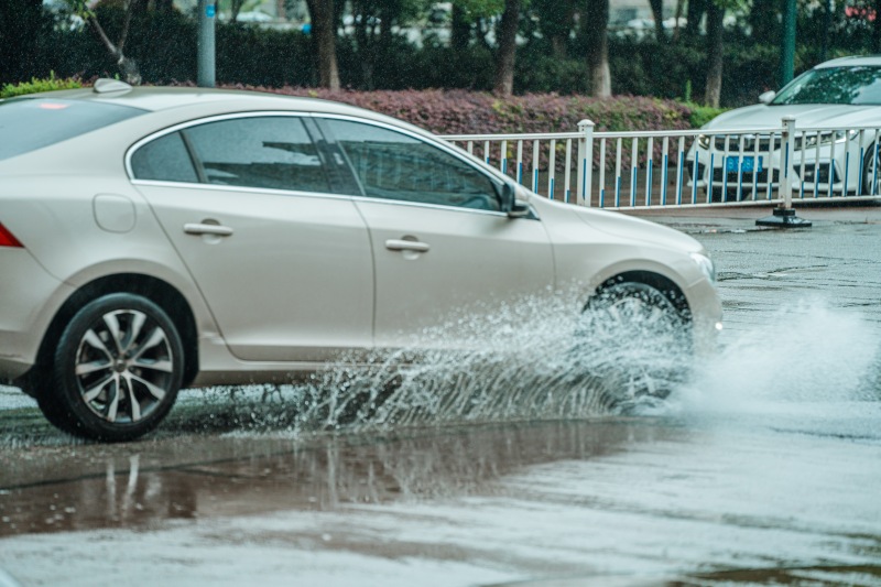 余姚万达绿化雨天汽车