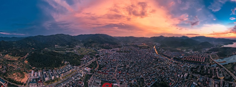 余姚城区夕阳夜景灯火公路高楼建筑高空落日夕阳日出朝阳青山绿水俯瞰城市航拍全貌全景
