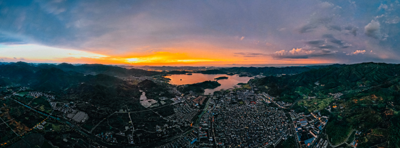 余姚城区公路高楼建筑高空落日夕阳日出朝阳青山绿水俯瞰城市航拍全貌全景