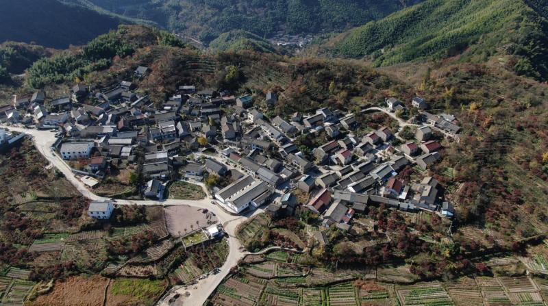 余姚大岚阴地龙潭村航拍俯瞰农村村庄房屋建筑乡村