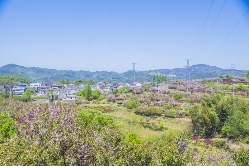 余姚蓝天白云大岚大山里山间航拍俯瞰山路群山青山绿树农村村庄