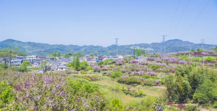 余姚蓝天白云大岚大山里山间航拍俯瞰山路群山青山绿树农村村庄