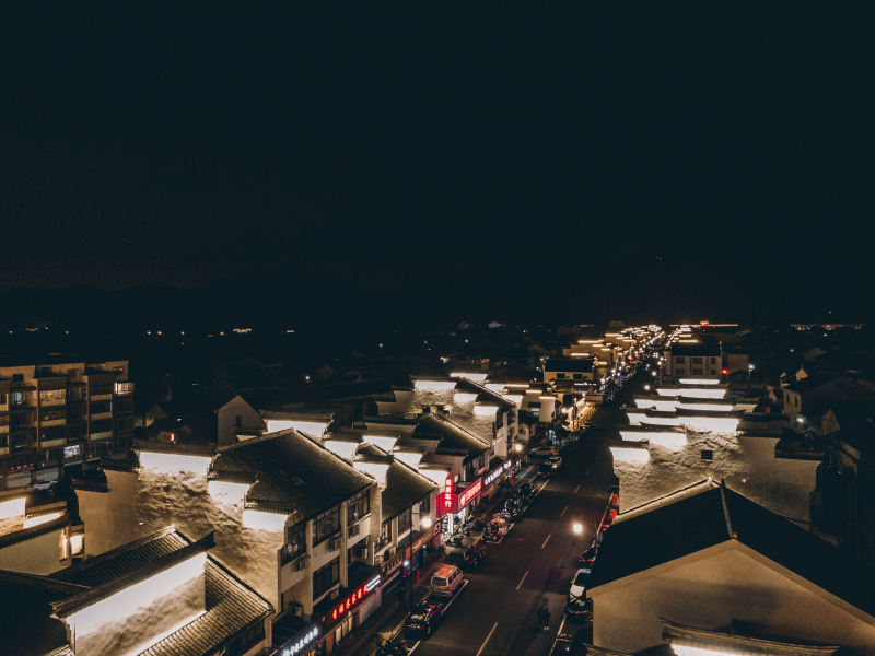 余姚正蒙街夜景梁弄夜晚街景乡村新农村灯光
