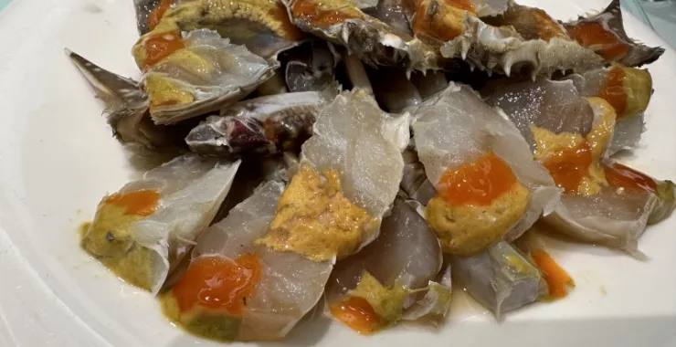 宁波美食酒席海鲜生腌水晶虾饺梭子蟹螃蟹