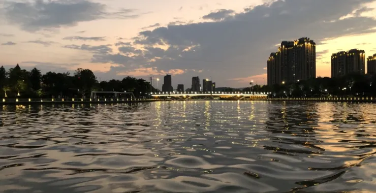 姚江景色高楼夜景灯光桥