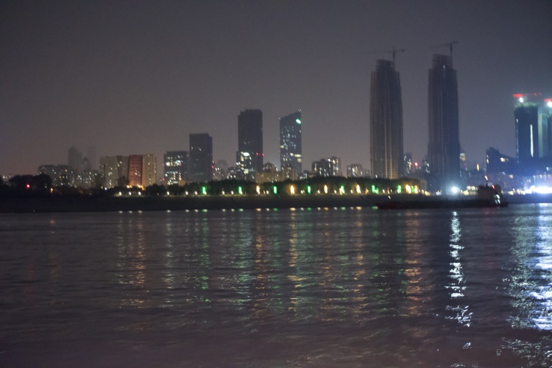湖北武汉 夜景 灯光 武汉晚安 轮渡江边建筑高楼楼房夜晚游船