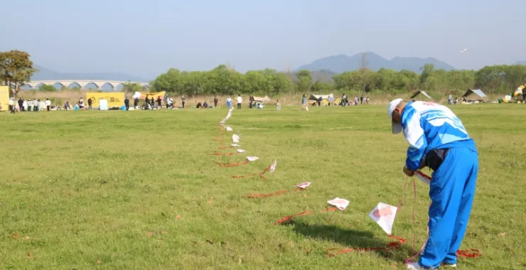 放风筝露营百米风筝协会老人背影草地春天