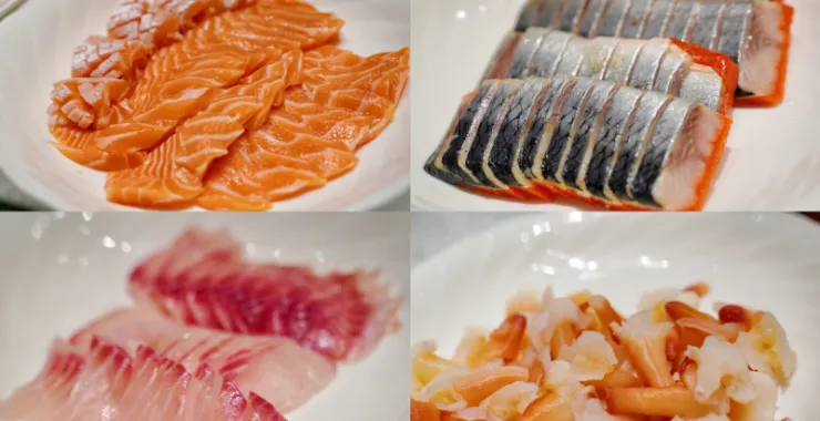 自助餐刺身区三文鱼美食