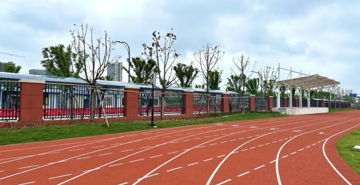 余姚市第二实验小学南校区古路头校区赛道比赛塑胶跑道草地草坪旗杆升旗运动