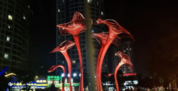 余姚映山红广场江南华都小区夜景夜晚广场舞