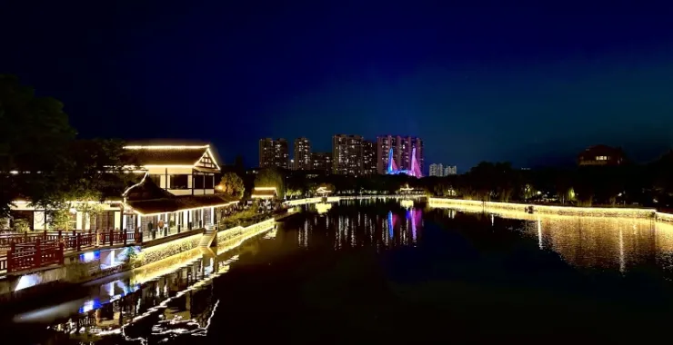 姚江夜景游船码头兰墅大桥姚江码头兰墅公园