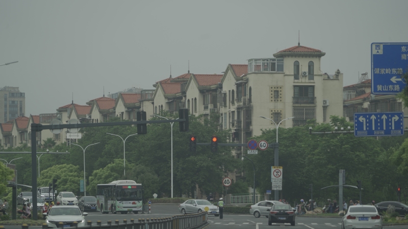 余姚小区马路景观街景建筑高楼汽车交通