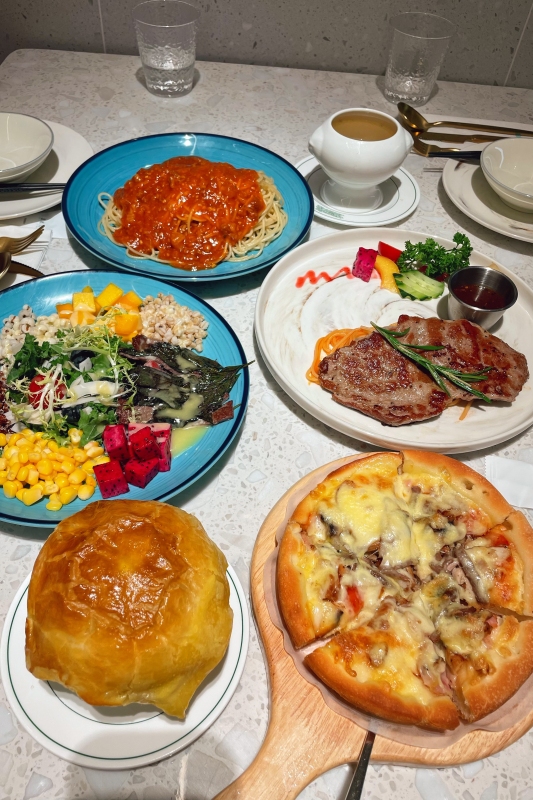 水天堂西餐套餐图美食披萨牛排菠萝包
