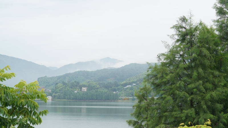 梁弄四明湖云雾美景