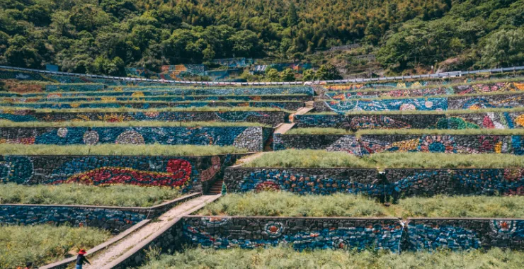 余姚钱库岭星空壁画乡村田野梯田茶叶网红打卡群山俯瞰航拍山路
