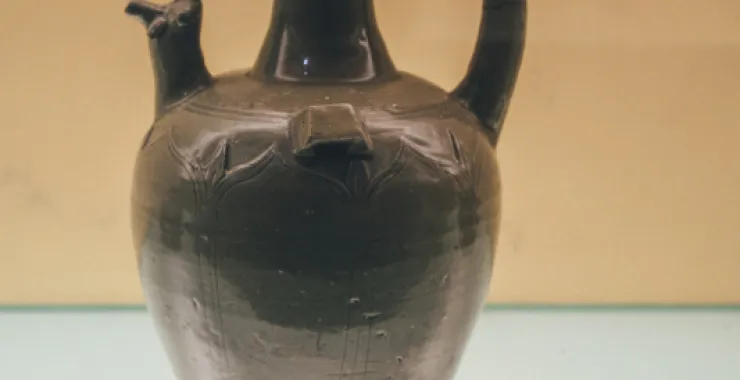 余姚博物馆展品文物青瓷莲瓣纹鸡首壶
