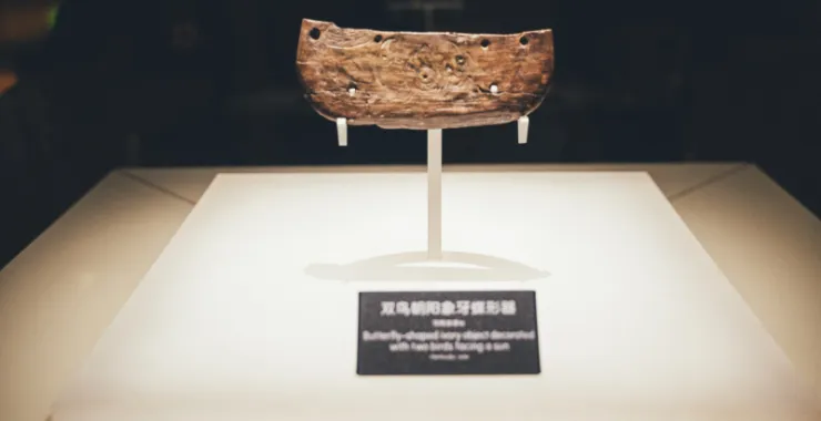 余姚博物馆展品文物双鸟朝阳象牙蝶形器